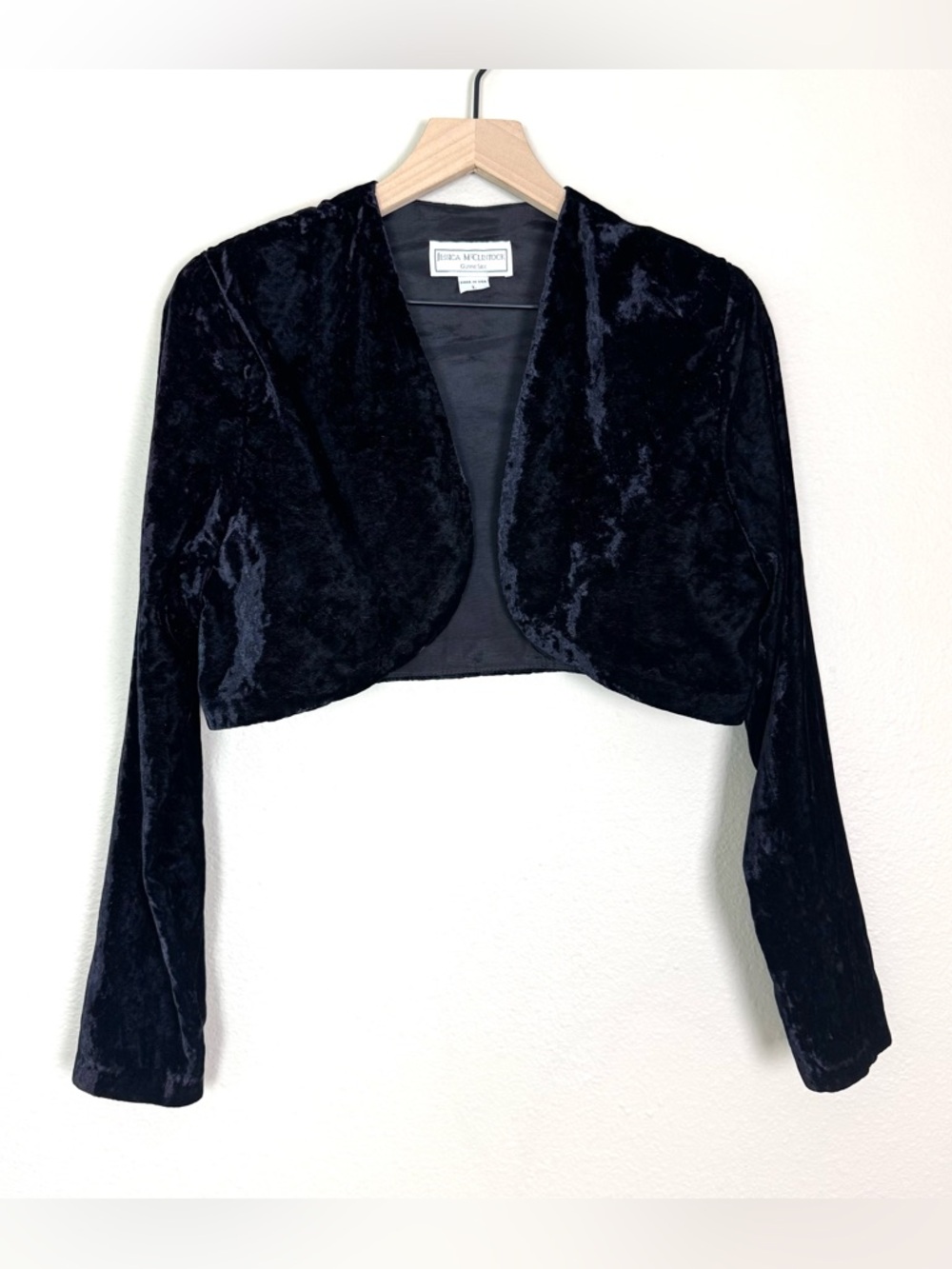Jessica McClintock Gunne Sax Black Velvet Cropped Bolero Jacket Size Large